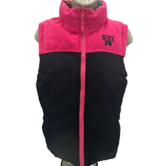 NIKE Reversibel Multicolor Puffer Fleece Vest Jacket Girls Large - Picture 1 of 11